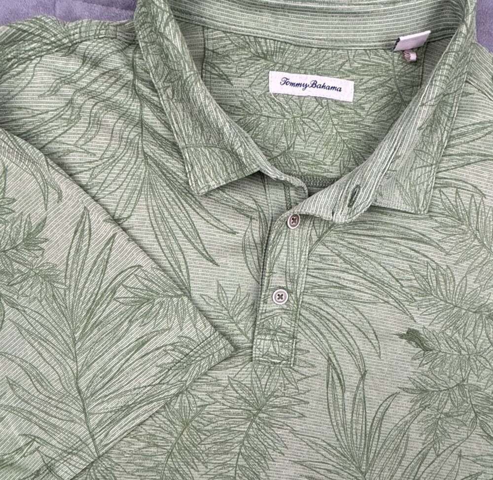 Tommy Bahama Tencel Green Palm Leaf Print Polo Shirt Size XXXL